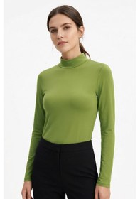 Resim Tommylife Yağ Yeşili Balıkçı Yaka Basic Uzun Kollu Kadın Body - 97306 Yağ Yeşili 