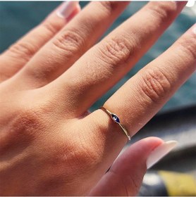 Resim Fasekgold Mekik Lacivert Mineli Göz Gümüş Minimal Tektaş Tasarım Estetik Nazar Boncuğu Gümüş Yüzük 