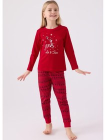 Resim Arnetta 3106 Let İt Snow Kız Çocuk Kırmızı Uzun Kol Pijama Takım Kırmızı 