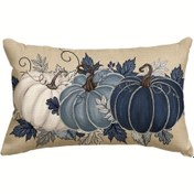 Resim 1 Adet Rustik Sonbahar Balkabağı Yaprakları Mavi Yastık Kılıfı 30.48x50.8 cm - Şükran Günü Hasat Dekoru, Fermuarlı, Makinede Yıkanabilir Oturma Odası Kanepe Koltuk Kılıfı 