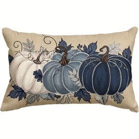 Resim 1 Adet Rustik Sonbahar Balkabağı Yaprakları Mavi Yastık Kılıfı 30.48x50.8 cm - Şükran Günü Hasat Dekoru, Fermuarlı, Makinede Yıkanabilir Oturma Odası Kanepe Koltuk Kılıfı 