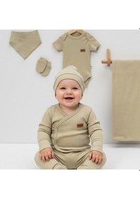 Resim Milays 0-3 Ay Bebeklere %100 Pamuk Çıtçıtlı Body Li Havlulu 7 Parçalı Zıbın Takımı Haki 