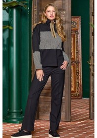 Resim Cossy By Aqua 25336 Kadın Uzun Kol Balıksırtı Desen Dik Yaka Spor 2'li Takım-siyah Siyah 