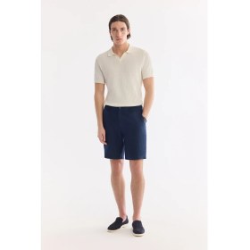 Resim AVVA Erkek Lacivert Beli Lastikli %100 Keten Relaxed Fit Şort B003732 