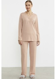 Resim Sementa Yarım Düğmeli Cep Detaylı Pijama Takım - Somon Somon 