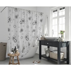 Resim Banyo Perdesi Halkalı Çiçekli Desen Yerli Üretim Duş Perdesi C-halka 180x200cm Banyo Perdesi Çok Renkli 