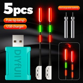 Resim 5'li Olta Kamışı Ucu Işığı + Şarj Edilebilir Pil + Şarj Aleti Seti, Balıkçılık Alarmı, Yüksek Görünürlüklü Gece Balıkçılık Işığı, Balık Isırma Uyarısı, USB Şarj Aleti, Balıkçılık Göstergesi, Evrensel, Yüksek Görünürlük, Düşük Işık Ortamı İçin Uygun 