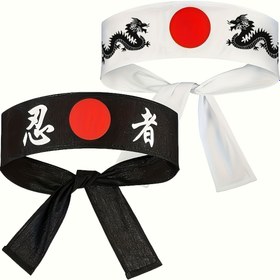 Resim Samuray Tarzı Nefes Alabilir Polyester Hachimaki Bandı - Ayarlanabilir İpli, Sadece Elde Yıkama 