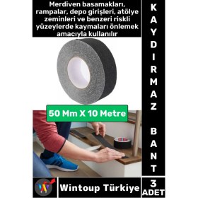 Resim Ultra Güçlü Yapışkan Isg Iş Yeri Kaygan Zemin Merdiven Siyah Kaydırmaz Bant 50 mm x 10 Metre 3 Adet 