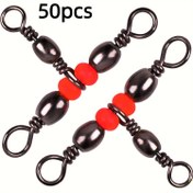 Resim 50 Adet Tangle-Free Üçlü Döner Balıkçılık Bağlantıları, Pirinç Varil - Balıkçılar İçin Temel Çapraz Hat Ekipmanı, Siyah & Kırmızı Boncuk Tasarımı, Paslanmaz Çelik Kanca, Çoklu Hatlar İçin Dayanıklı ve Pürüzsüz Dönerler, Balıkçılık Hattı Kurulumu | Şık Tasarım | Dayanıklı Balıkçılık Bağlantıları 