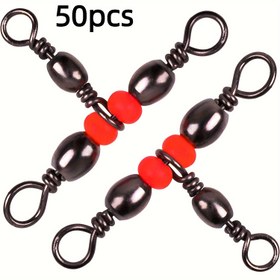 Resim 50 Adet Tangle-Free Üçlü Döner Balıkçılık Bağlantıları, Pirinç Varil - Balıkçılar İçin Temel Çapraz Hat Ekipmanı, Siyah & Kırmızı Boncuk Tasarımı, Paslanmaz Çelik Kanca, Çoklu Hatlar İçin Dayanıklı ve Pürüzsüz Dönerler, Balıkçılık Hattı Kurulumu | Şık Tasarım | Dayanıklı Balıkçılık Bağlantıları 