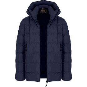 Resim Erkek Lacivert Su Ve Rüzgar Geçirmez Sabit Kapüşonlu Pofuduk Yaka Kalın Içi Kürklü Şişme Mont&Kaban-Lacivert 