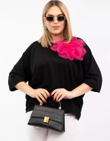 Resim Dıastar Şık Büyük Beden Kaban, Çıkarılabilir Gül Süslemeli 212296846 Siyah 