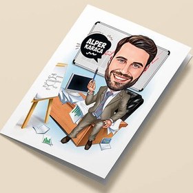 Resim Ders Anlatan Öğretmen Karikatürlü Tebrik Kartı 