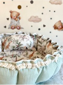 Resim Yuvarlak Yatak/oyun Minderi Ve Yastigi Mint Pikeli Ve Amazon Puskullu 