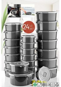 Resim Nandy Home Mikrodalga Ve Difrizde Kullanılabilen Saklama Kabı Seti Yuvarlak 24'Lü Antrasit 