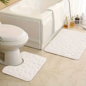 Resim 2 adet yumuşak banyo paspası seti, kaymaz, hızlı kuruyan, yıkanabilir, taş desenli tasarım, boyutlar 40.01x59.99 cm ve 40.01x50.01 cm, banyo, yatak odası, mutfak, oturma odası, ev dekorasyonu, sonbahar dekorasyonu için uygun 