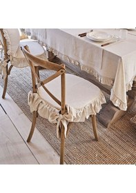 Resim El Yapımı Buldan Yıkanmıs Keten 4 Tarafı Fırfırlı Sandalye Minderi Naturel 