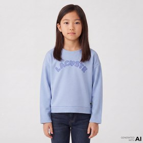 Resim Lacoste Çocuk Uzun Kollu Bisiklet Yaka Baskılı Mavi T-Shirt 