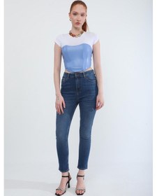 Resim Kadın Slim Fit Likralı Esnek Jean Pantolon Mavi Mavi 
