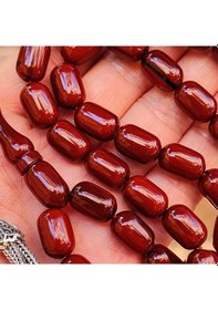 Resim 9x13 Mm Tütün Rengi Alman Faturan Sıkma Kehribar Tesbih 