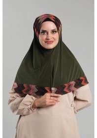 Resim Hürrem Bone Haki Pratik Hazır Geçmeli Tesettür Eşarp Sandy Renkli Desenli Fileli 2401 09 Haki 