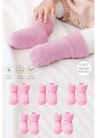 Resim Color Socks 5 Çift Organik Pembe Kız Bebek Çorabı Extra Soft Pembe 