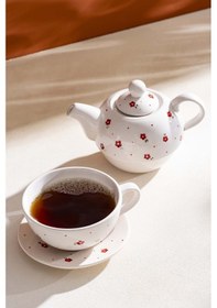 Resim Rivaistanbul Kırmızı Çiçekli Amore 4 Parça Demlik & Fincan Seti Beyaz 