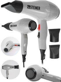 Resim STEİNER 3800 Watt Profesyonel Saç Kurutma Makinesi Fön Makinesi Ac Motor Gri+ 2 Adet Başlık 
