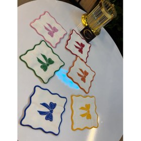 Resim Kokteyl Peçetesi,çok Renkli Kurdele Fiyonk Desenli Kare Kahve Tepsisi Peçeteliği,6'lı Sunumlukpeçete 