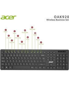 Resim Acer OAK-920 Siyah Kablosuz Sessiz Tuşlu 2.4 Ghz Klavye Moue Set ( Mouse 1200Dpı) Caps Lock 