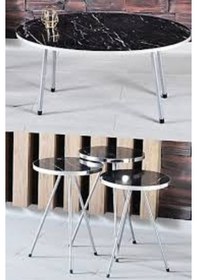 Resim Zigon Sehpa Elips Gümüş Metal Ayak Gümüş Bendir Set Diğer 