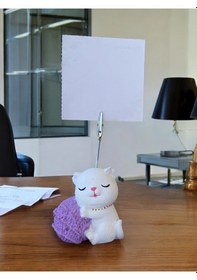 Resim Lila Yumak Tutan Oturan Kawaii Kedi Temalı Not Tutacağı Fotoğraf Tutacak Tutucu Ofis Seti Hediyelik Lila 