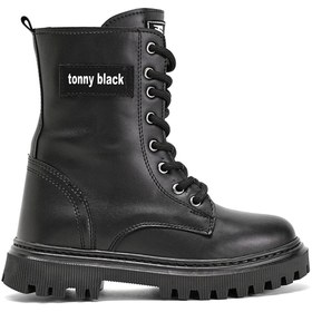 Resim Tonny Black Kız Çocuk Siyah Cilt Termo Taban Önü Bağcıklı Uzun Bot 