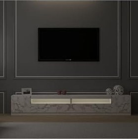 Resim Inarch Dizayn T008 Arya Işıklı Tv Sehpası Orma Mermer-Beyaz Set 