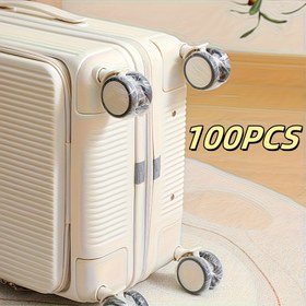 Resim 100 adet Şeffaf Plastik Bagaj Tekerlek Kılıfları, Kolay Tanımlama için Kabartmalı Dokulu Tek Kullanımlık Valiz ve Döner Toz Koruyucuları, Temizlik ve Koruma için Seyahat Aksesuarları 