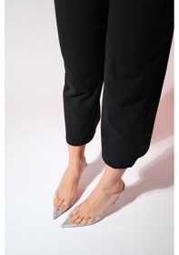 Resim Luvishoes Nelson Gümüş Şeffaf Kadın Sivri Burun Arkası Açık İnce Topuklu Ayakkabı Gumus 