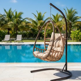 Resim Rehome Malta Tek Kişilik Rattan Bahçe Salıncağı | Açık Kahve 