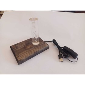 Resim LAMP DİZAYN baloncuklu pleksi ahşap LED masa ve gece lambası USB 