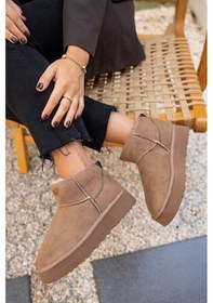 Resim Caty Vizon Süet Kadın Kalın Tabanlı Kürklü Bot Vizon 