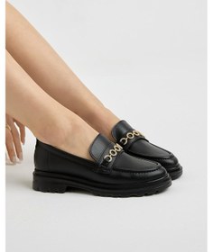 Resim Kalın Poli Taban Zincir Aksesuarlı Kadın Siyah Cilt Günlük Loafer Tbfzlcmc115 Siyah Cilt 