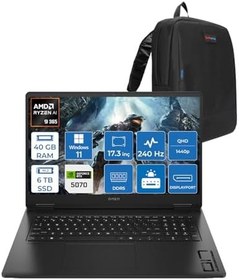 Resim Hp Omen 17-DB1000NT Amd Ryzen Aı 9 365 40GB DDR5 6TB SSD 8GB-RTX5070 Windows 11 Pro 17.3" IPS 240HZ QHD (2560 x 1440) 300NİT 3MS%100 sRGB Taşınabilir Bilgisayar BV7W3EAP23 + Zetta Çanta 