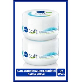 Resim Nivea Soft Nemlendirici El Yüz ve Vücut Bakım Kremi Jojoba Yağı E Vitamini Pürüzsüz Cilt 2 x 300 ML 