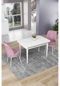 Resim Canisa Concept Nil Serisi 70x110 Sabit Mutfak Masası Takımı Beyaz Masa 2 Pembe Sandalye Pembe Sandalyeler Beyaz Masa 