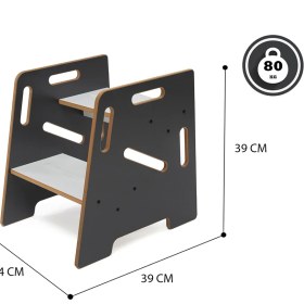 Resim Minera Çocuk / Yetişkin Montessori Ahşap Basamak Yükseltici Tabure Mutfak Taburesi / Antrasit 