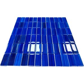 Resim MozaiKristaL Mutfak Tezgah Arası, Havuz, Banyo, Sauna, Spa, ve Yaşam Alanlarının Tüm Yüzeyleri Için. 23X48MM Mavi. 30X30CM. Fileli Kristal Mozaik. 