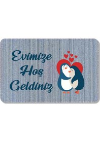 Resim Dijital Baskılı Kapı Önü Paspas Hoşgeldiniz Yazılı Çiçek Desen Ve Kedi Iç Ve Dış Kapı Yıkanabilir Kahverengi 