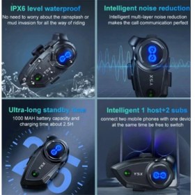 Resim Y5X Rgb Işıklı Intercom 5 Kişi Bağlantılı 1000MAH Motosiklet Bluetooth Kulaklık Seti 