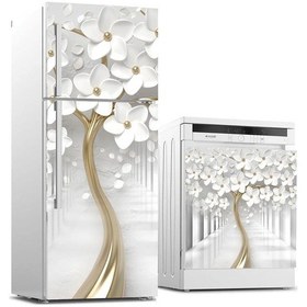 Resim Ve Bulaşık Makinası Beyaz Eşya Sticker Kaplama 3d Beyaz Ağaç 