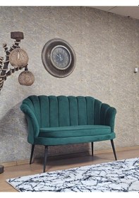 Resim Zafir İkili İstiridye Siyah Boyalı Sivriltme Ayak Çay Seti Koltuk Tekli Berjer , İkili Berjer Koltuk Yeşil 